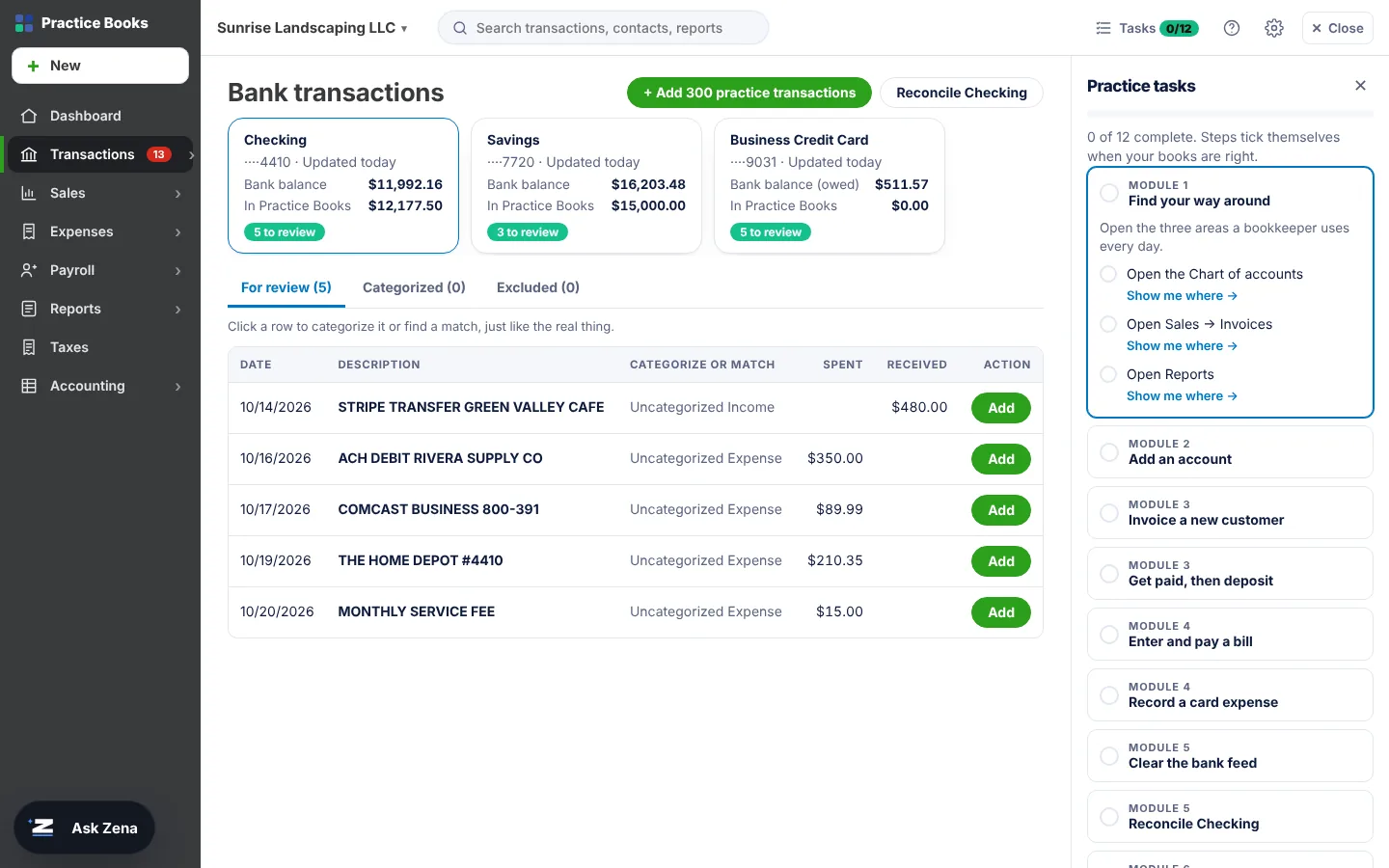 Talenta Pros portal: Bank feeds